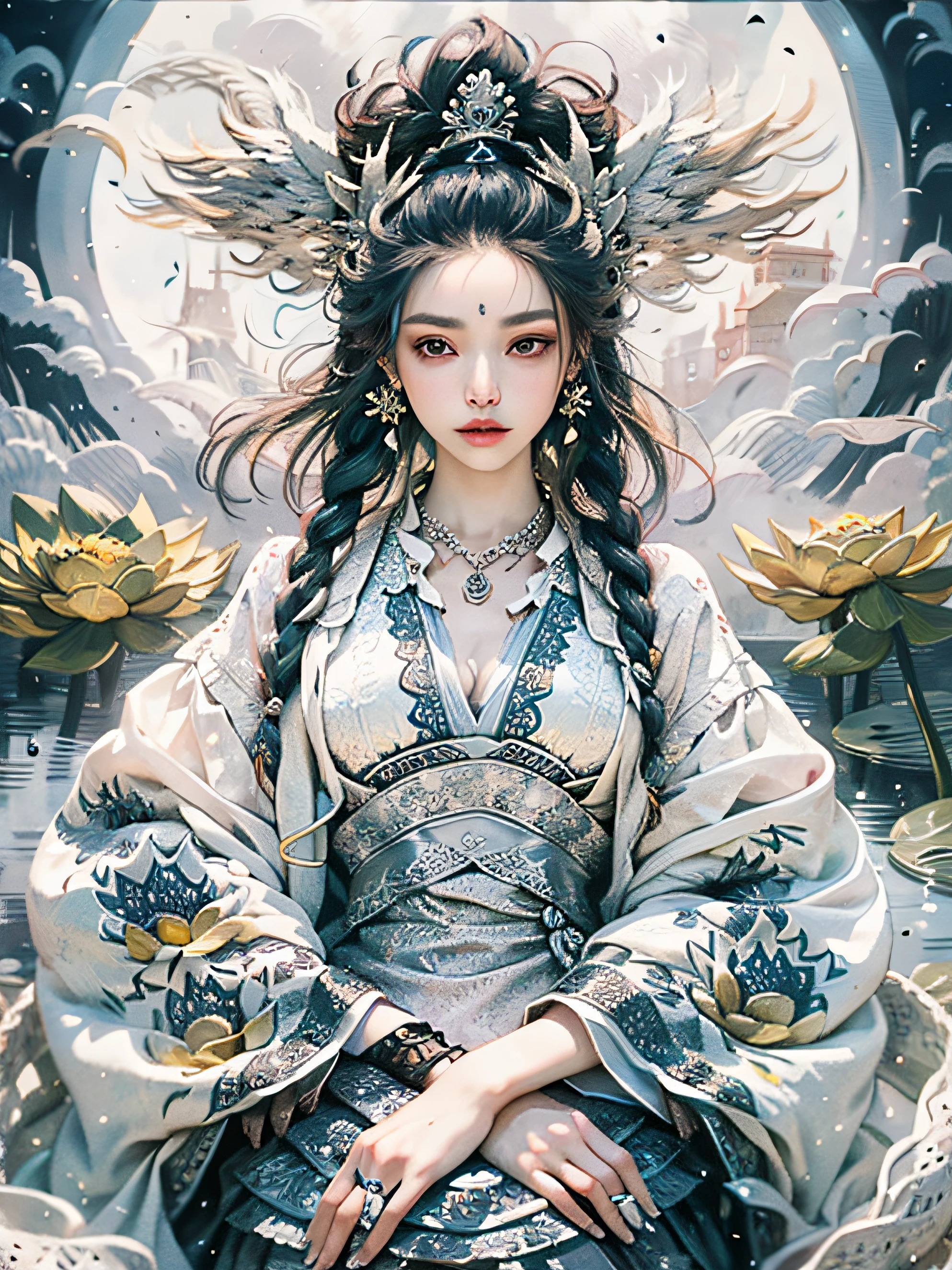 He was dressed in a moon white necklace silver fine pattern bottom brocade，Large lotus patterns appear on the white clothes。A white silk thread tied more than half of the dark blue hair tall behind her head，The black eyes under the willow eyebrows are like the ink that cannot be dissolved。