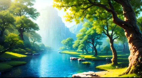 Draw mountain views with rivers and trees, Anime landscape, landscape artwork, drawn in anime painter studio, environment painting, Anime background art, anime countryside landscape, Anime landscapes, Detailed digital painting, Anime landscape concept art,...