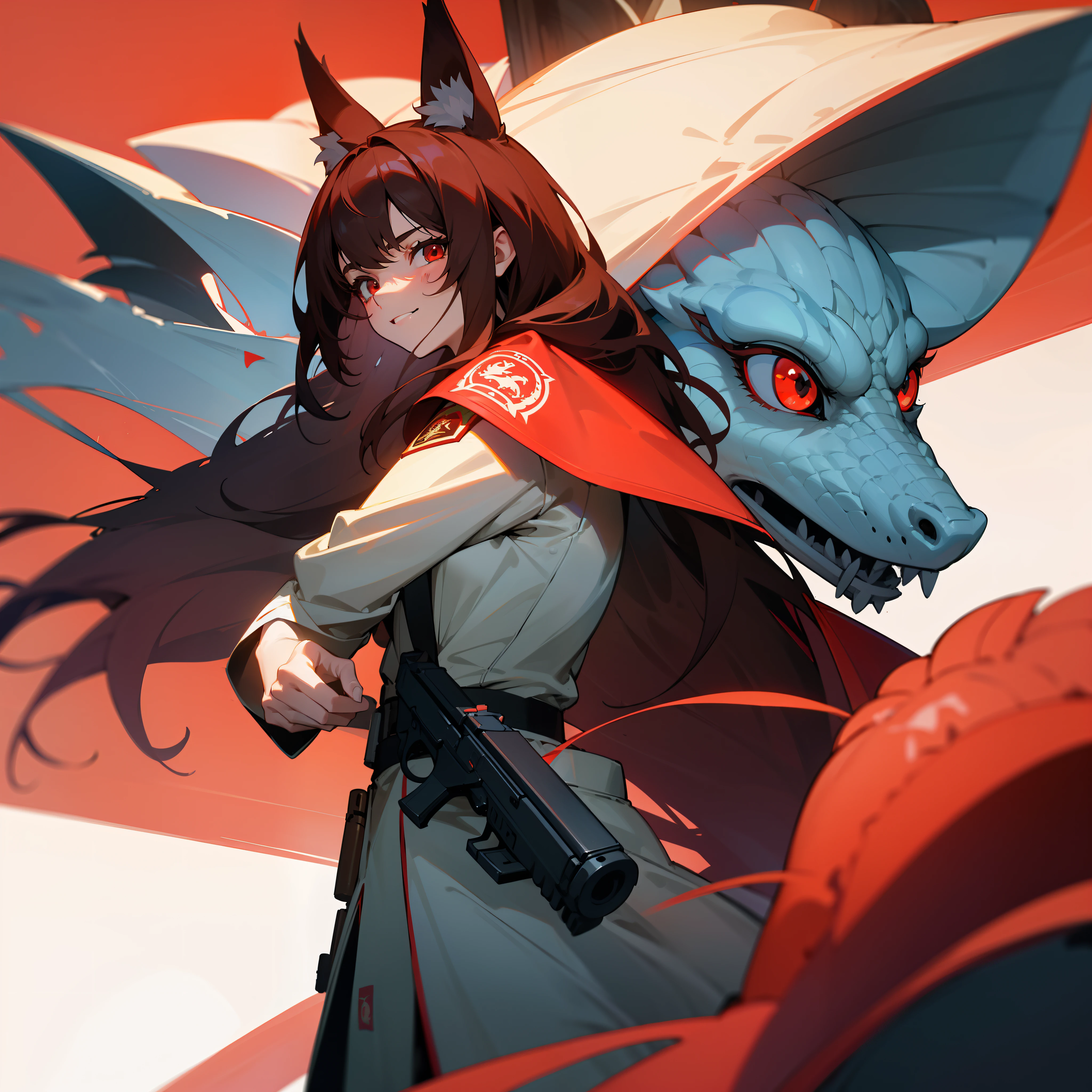 Anime girl with gun and dragon head on her shoulder - SeaArt AI