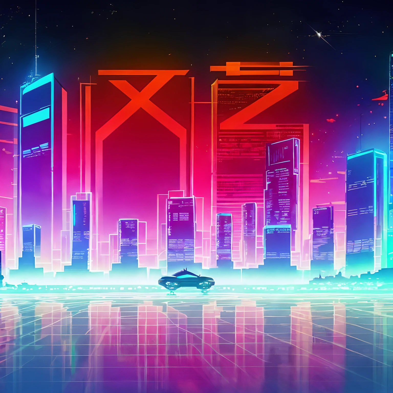 Ilustración pixelada de un paisaje urbano Cyberpunk nocturno con rascacielos, Luces de neón, vallas publicitarias, carros, Marquesina del teatro, & cables eléctricos. Videojuego Retro Pixelart Ciudad. [ciencia ficción, fantasía, histórico]