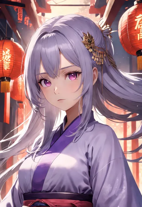 woman，Full body like，realistic manga，elaborate faces，Purple Hanfu，Domineering，（（Straight silver hair））（A high resolution），（detail-rich）,tmasterpiece，infinite details，（（（（The ultimate in light and shadow））））），Domineering expression，sliver long hair，（Dream r...