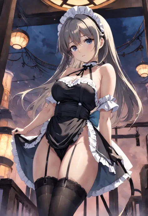 maid outfit Big breasts Black silk Big man Eight feet tall Restrained Restrained Male characteristics Huge breast clip Halter stockings Multiple people