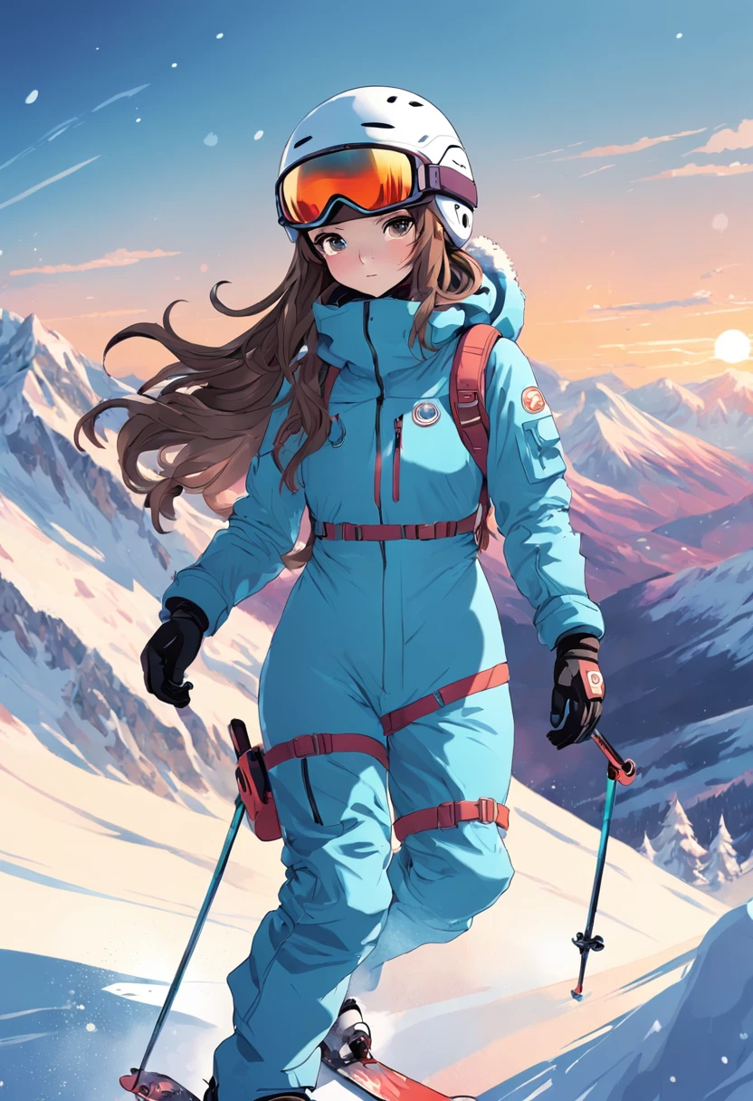 Skier in blue suit and goggles on a snowy mountain - SeaArt AI