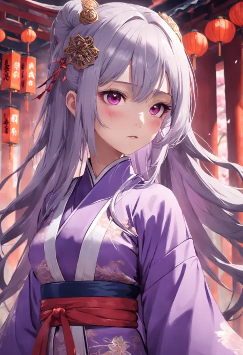 female pervert，Full body like，elaborate faces，Purple Hanfu，Domineering，Straight silver hair，（A high resolution），（detail-rich）,tmasterpiece，infinite details