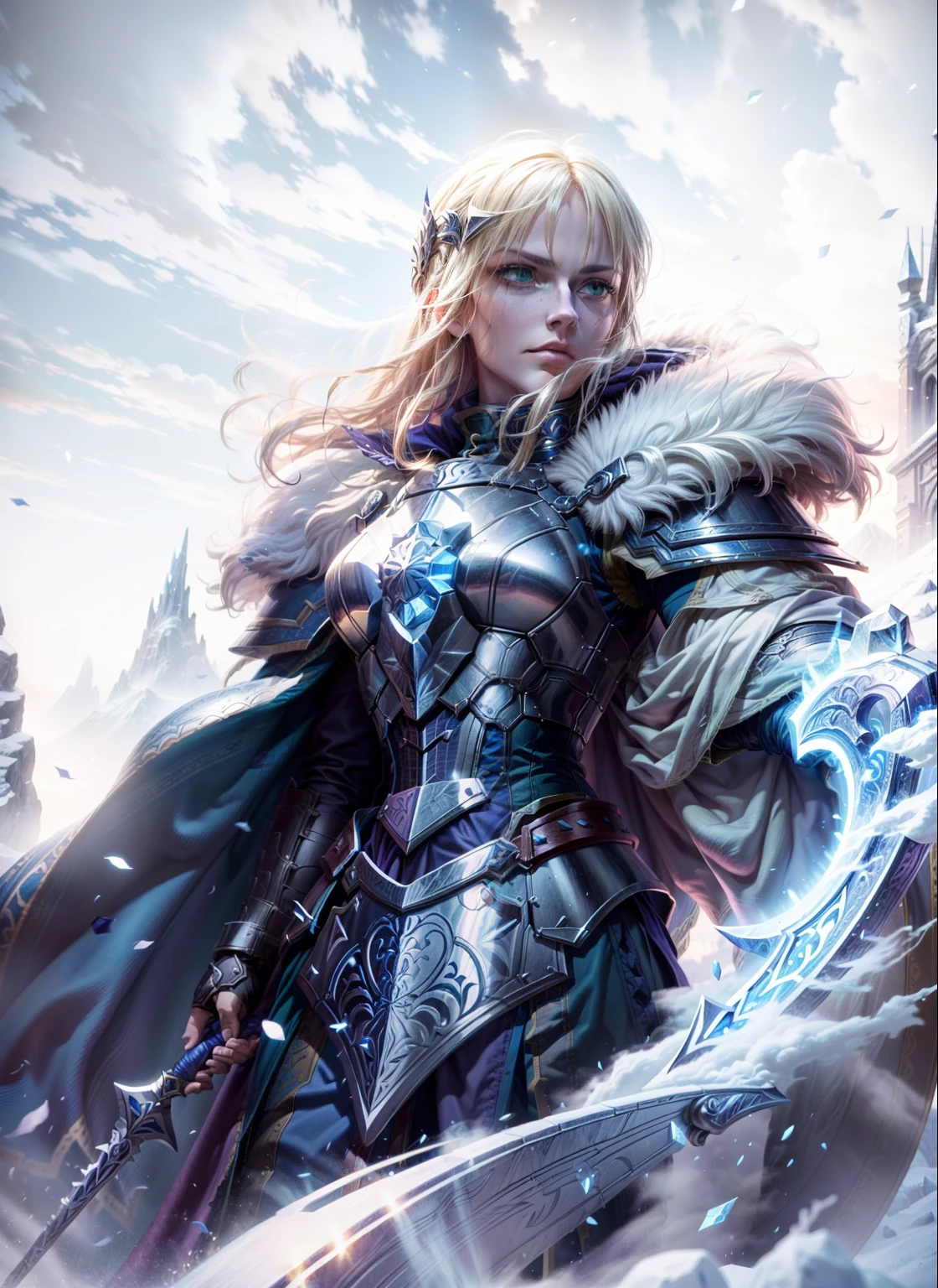 Asgard，Artoria Pendragon，Senhora Cavaleiro，Anatomia correta，epic fantasy digital art，tmasterpiece，8k，high-definition resolution，desenho detalhado，Qulidade Superior，, Epic composition,