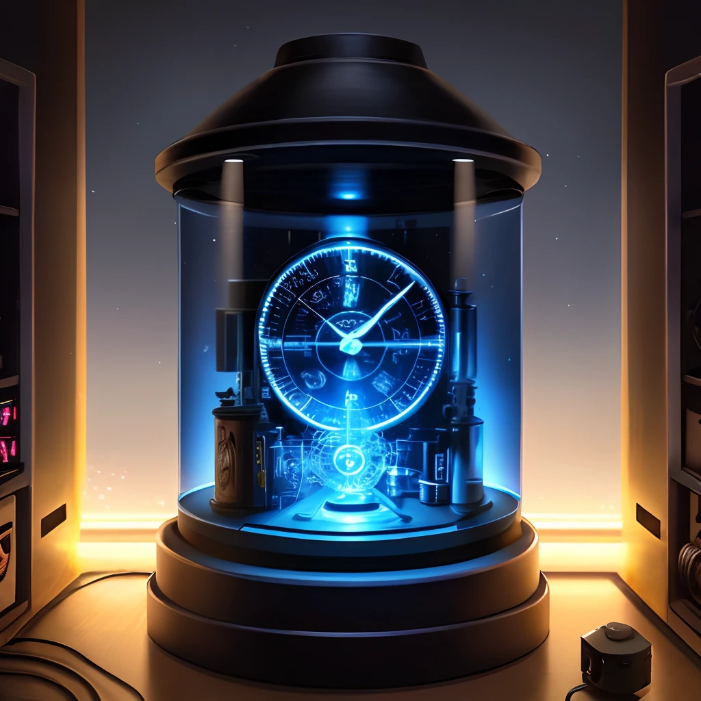 There is a clock that is sitting inside of a glass container SeaArt AI
