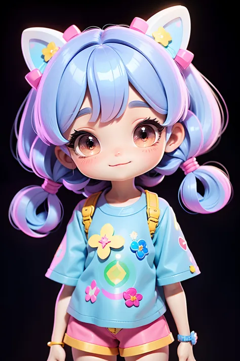 Loli Menina, olhos delicados e definidos, sorriso delicado e definido, opalescente, Perolescente, Holographic,  fundo escuro