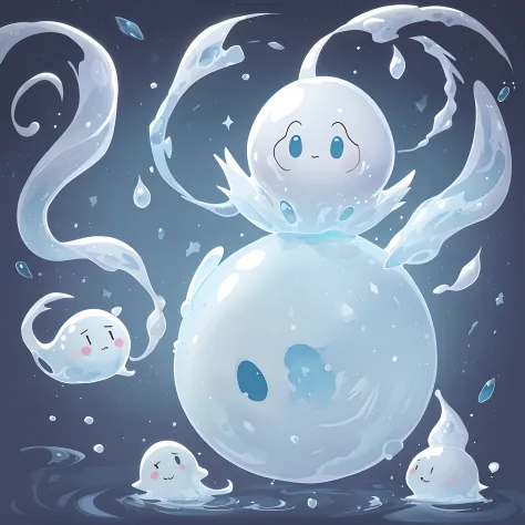 White Ghost, cute little, floating, Slime-like texture