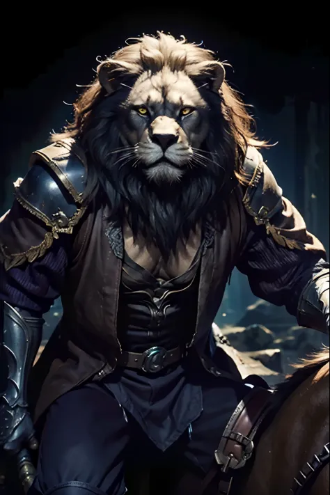 Castlevania Lord of the shadows hyper realistic super detailed Dynamic pose of handsome muscular lord riding great Legendary roaring lion hyper realistic super detailed closer shot