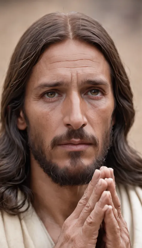"Gerar uma imagem: Perfil de Jesus, Tight prayer hands."