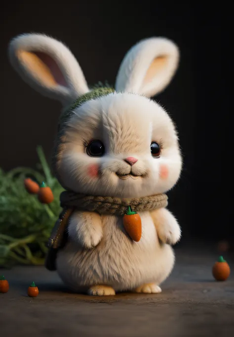 bunny, blur, bunny, carrot, nature, no_humans, depth of field, to8contrast style, DARK_Glam, wearing DRK_Glam, deep shadows, (dark: 1.4), (8k, RAW photo, best quality, masterpiece: 1.2)