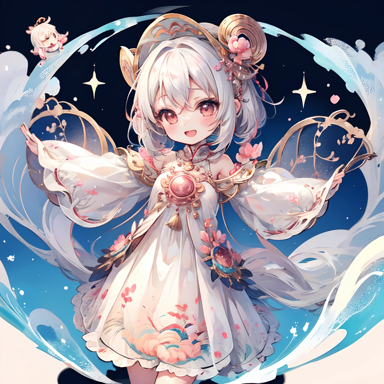 1fille, (chibi:1.3),
full body
regarder le spectateur, Rougir, sourire, :d, petite fille bouche ouverte dansant, cheveux blancs,
regarder le spectateur,