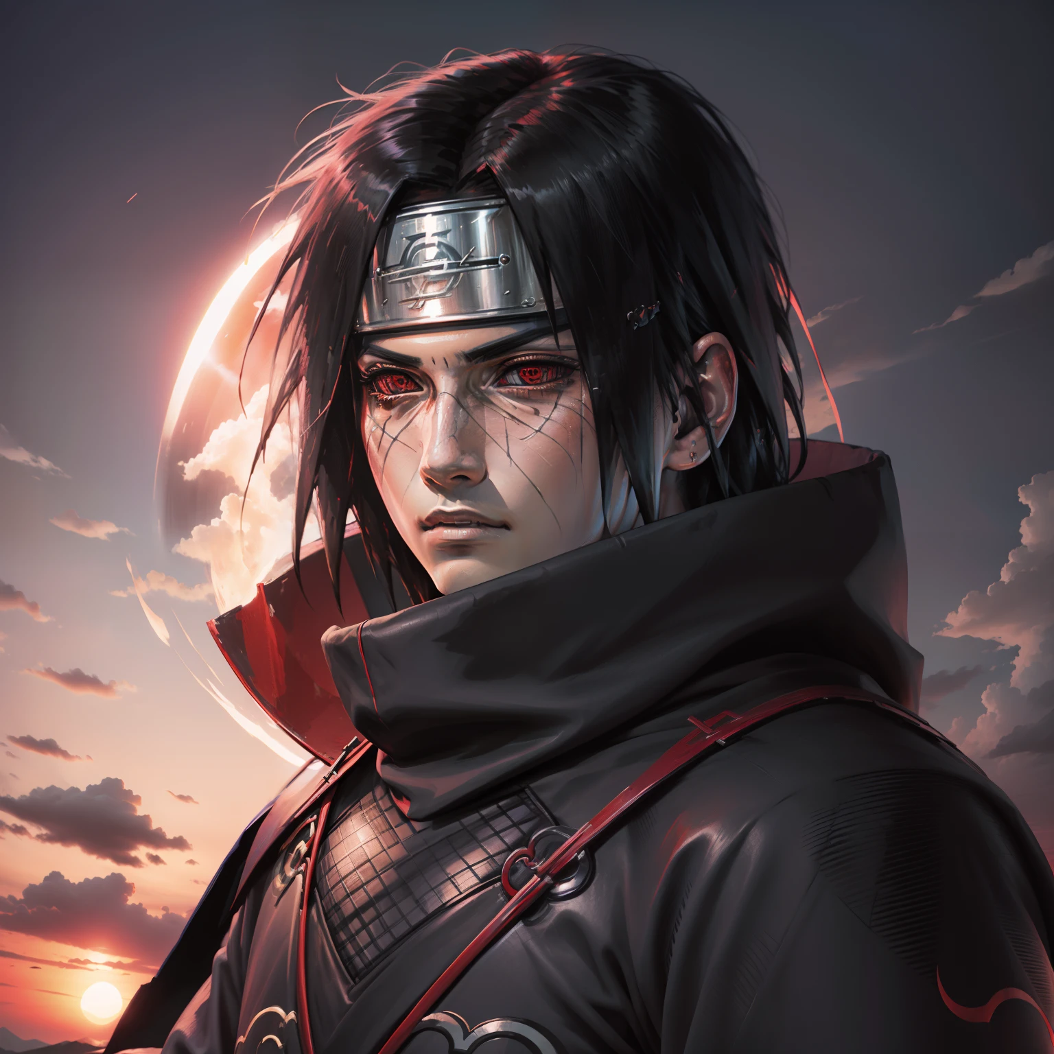 face only, fine-detailed, adventurous Itachi