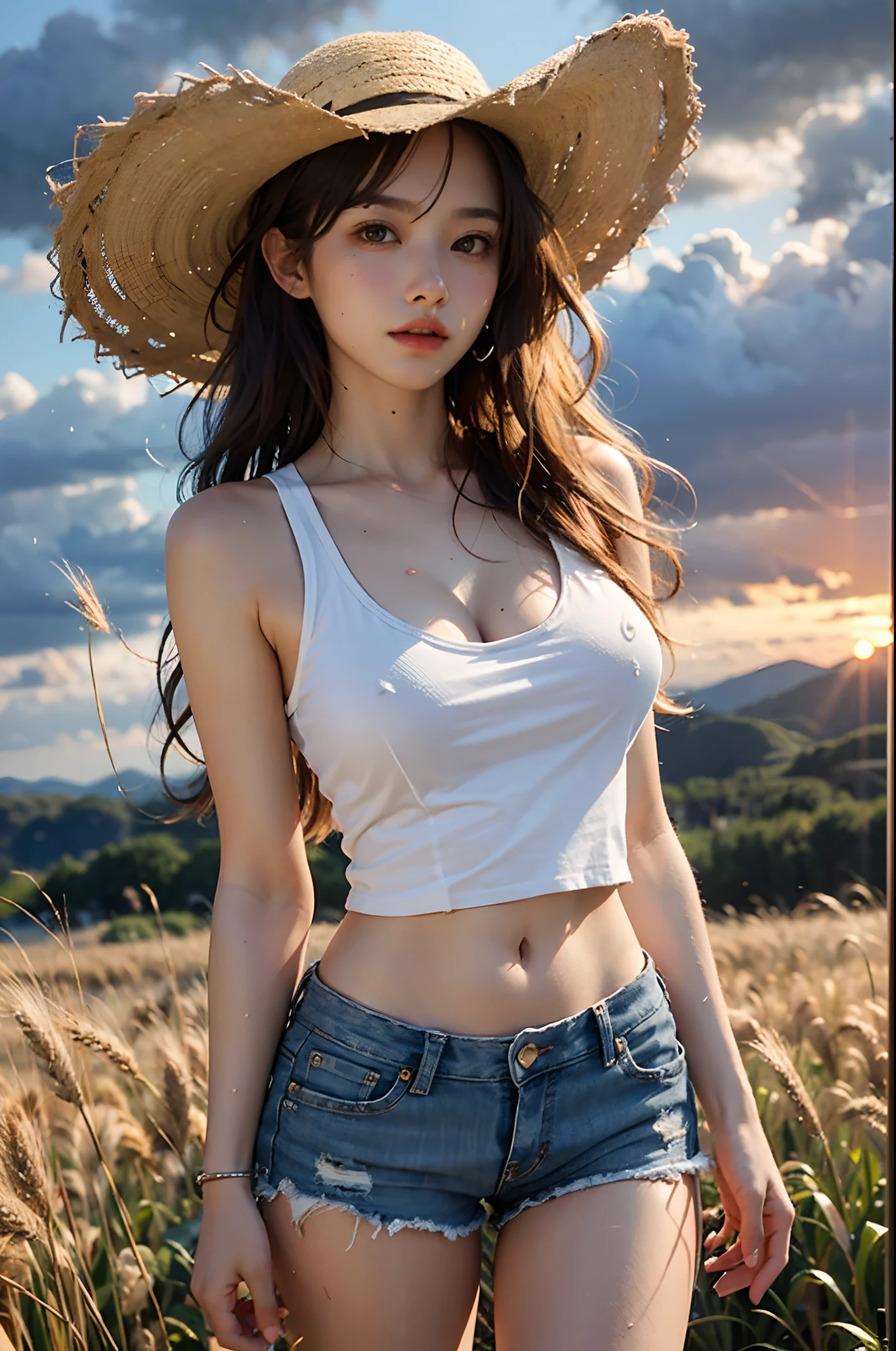 A close up of a woman in a hat standing in a field - SeaArt AI