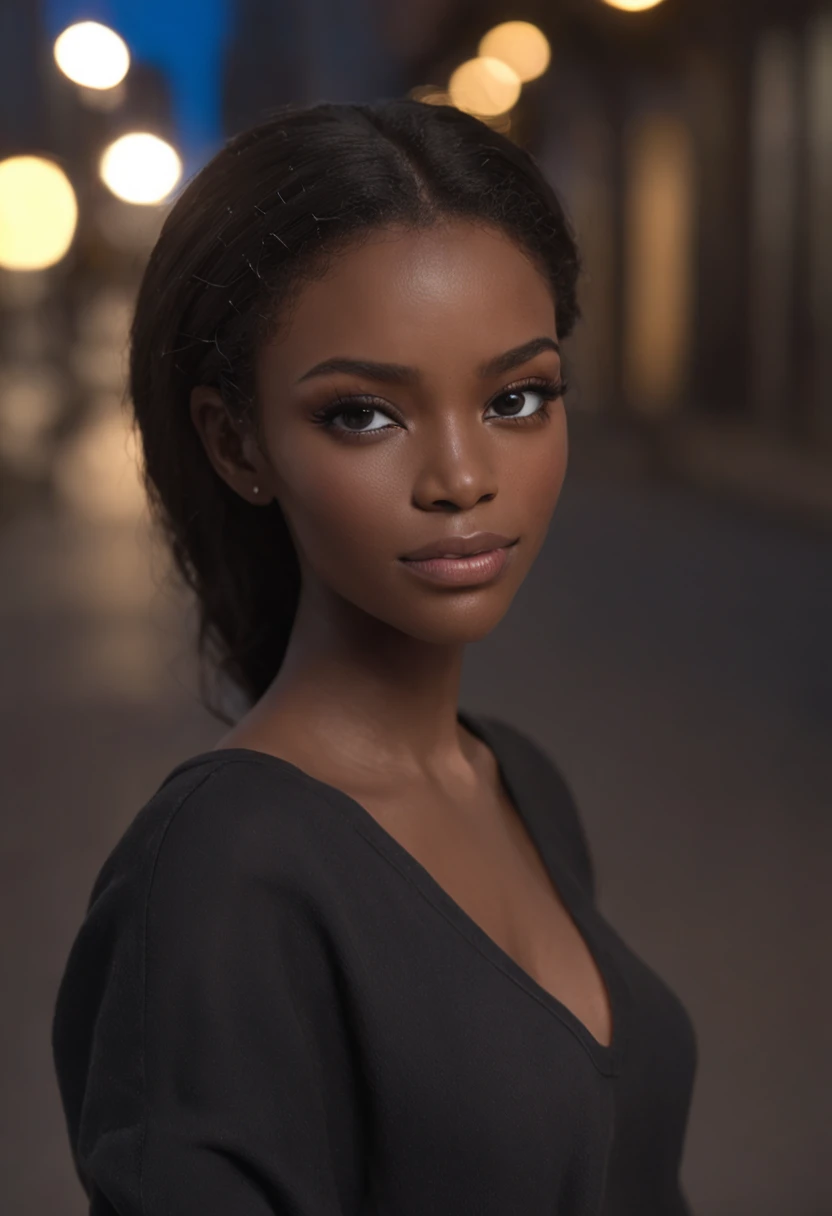 ultrarealistisches Foto, Ganzkörper, beste Qualität, Meisterwerk, schwarze Frau inspiriert von Barbie, schwarze Haut, schönes Gesicht, Jeans tragen: 0.91 und schwarzes Sweatshirt, realistische glatte Haut, ultrarealistische Haut, pastel neon, Nacht, dynamische Beleuchtung, auf einer Straße in Rio de Janeiro, (dynamische pose:1.10), (Gute Komposition:1.10), (dezente Beleuchtung:1.10), (Ausgezeichnet:1.10), ((atemberaubend:1.10:1.35)) , ( πFelgenarbeit :1.10), (hochdetaillierte Haut:1.2), (Filmkorn:0.04), Partikeleffekte, __Kameraaufnahme_Models/sigma__, NACHRICHTENTYP, Geschwindigkeitslinien, (perfektes hübsches junges Gesicht:1.10) , (Rosa :1.10)