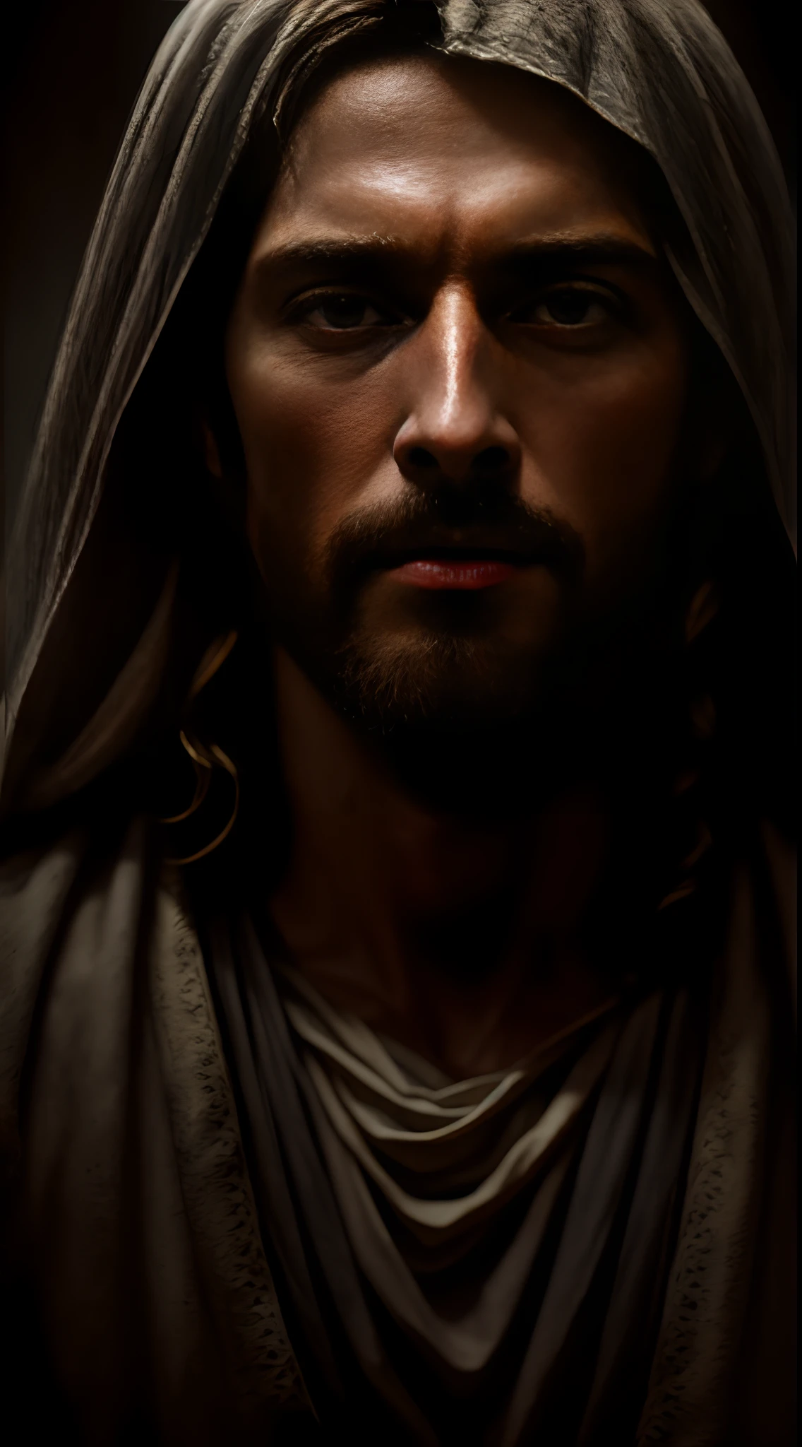 JESUS CHRIST DARK PHOTO: realistic epic, soft cinematic portrait, adobe lightroom, photographic lab, highly detailed, faded, (neutral colors: 1.2), (hdr: 1.4) , (soft colors:1.2), hyperdetailed, (artstation:1.4), cinematic, warm lights, dramatic light, (intricate details:1.1), complex background, (rutkowski:0.66), (blue and orange:0.4)