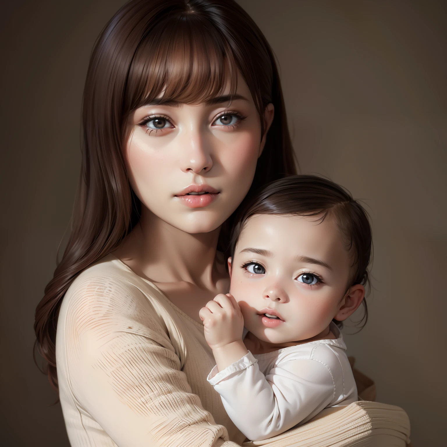 Cute Girl with her baby , photo REALISTIC high quality ultra 8k image