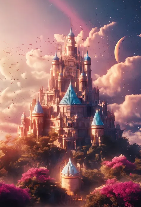 Abstract Kingdom of Heaven. Palace in the sky. Castle in the sky with ...