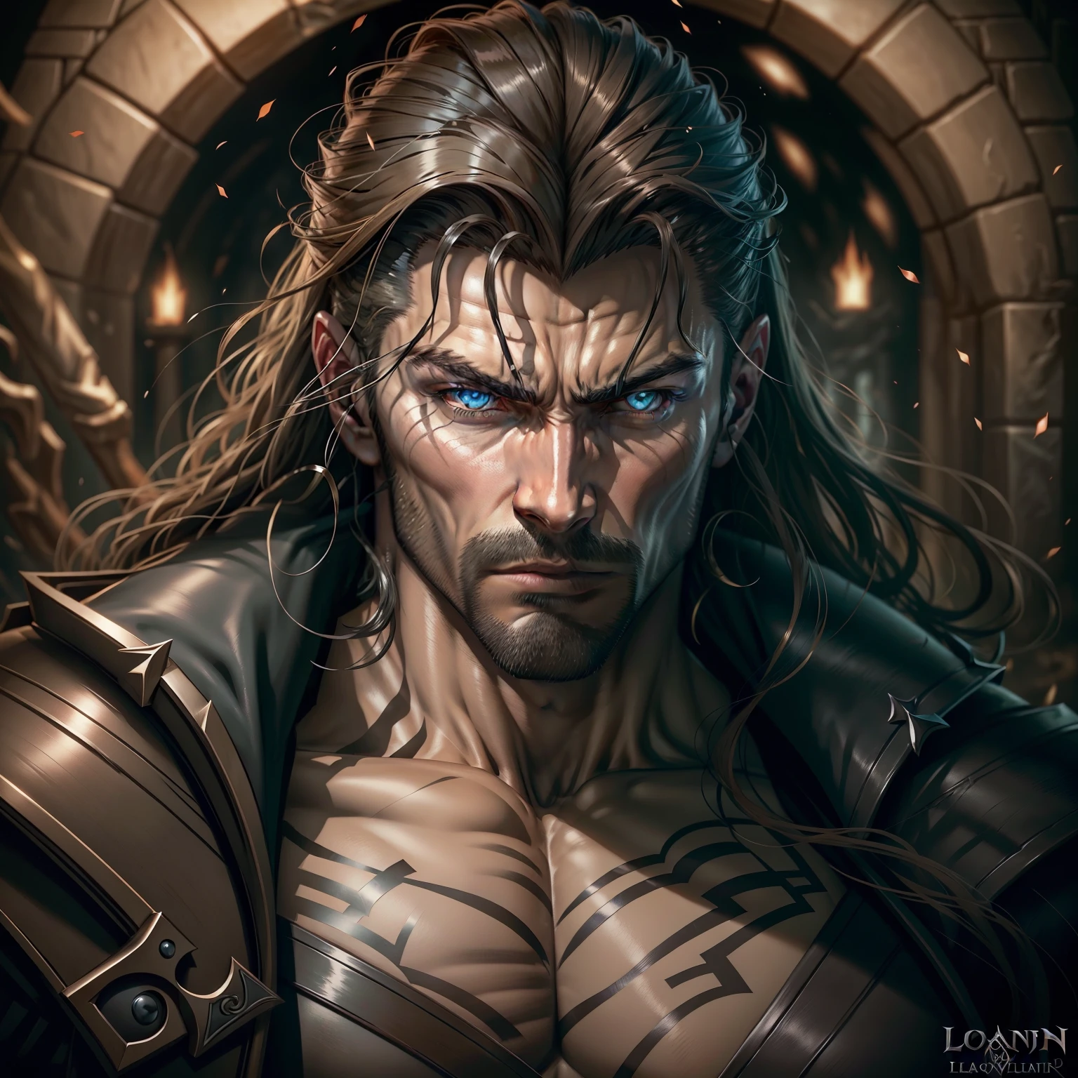 Castlevania Lord of the shadows Handsome muscular warrior glowing eyes face portrait zoom sexy face hyper realistic super detailed