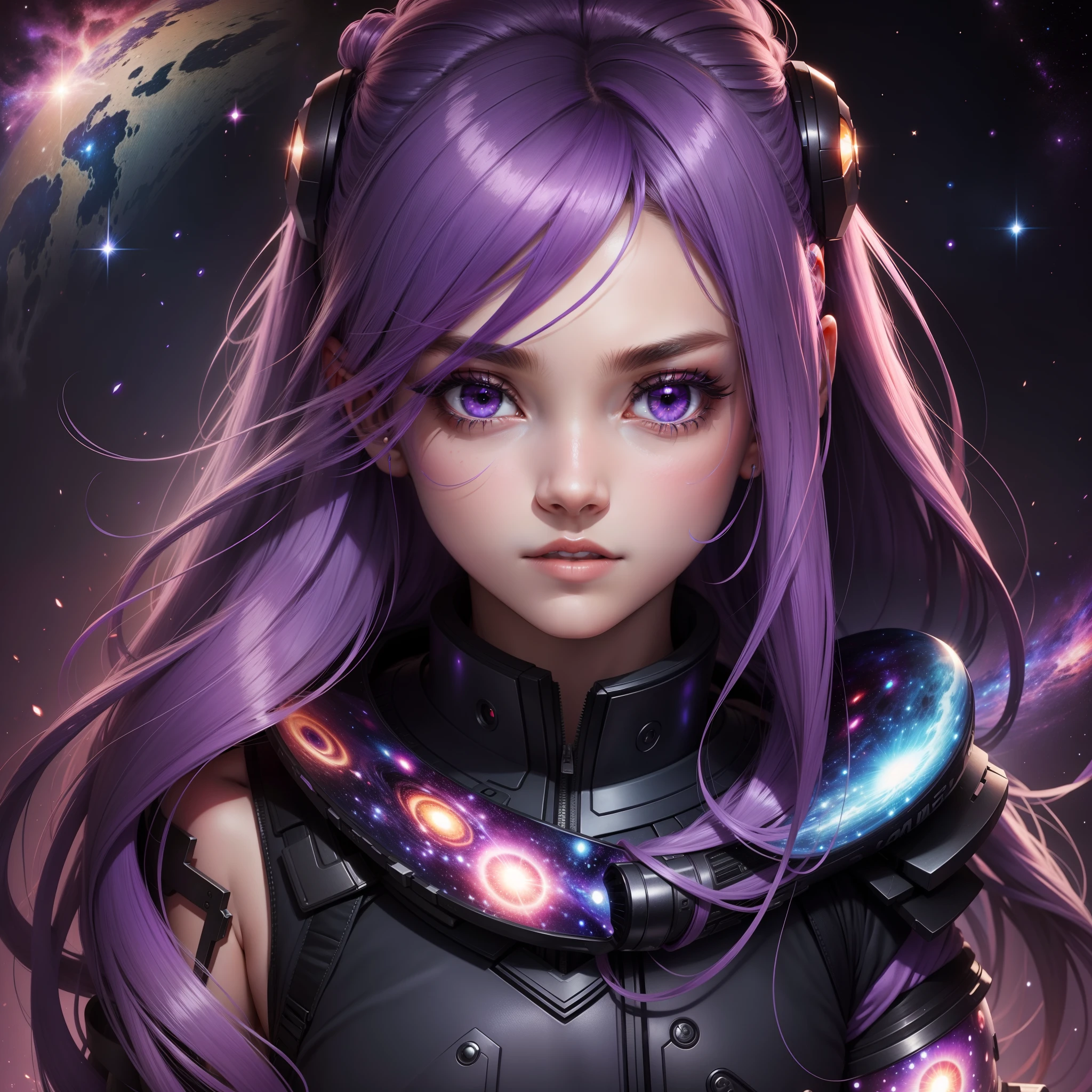 Galaxy Girl Hair Purple Eyes Red Seaart Ai