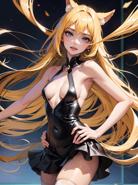 Small breasts, (masutepiece, Best Quality:1.1), Long hair, Twin-tailed, (Realistic painting style:0.9), a blond, Blue eyes, in class room, (Realistic:1.3), Cute, Tongue out, (Shake effect[Shobureefu[Shobrief[Shobleafing[Shobleafing, shaking:1.2), Sweat, ab...