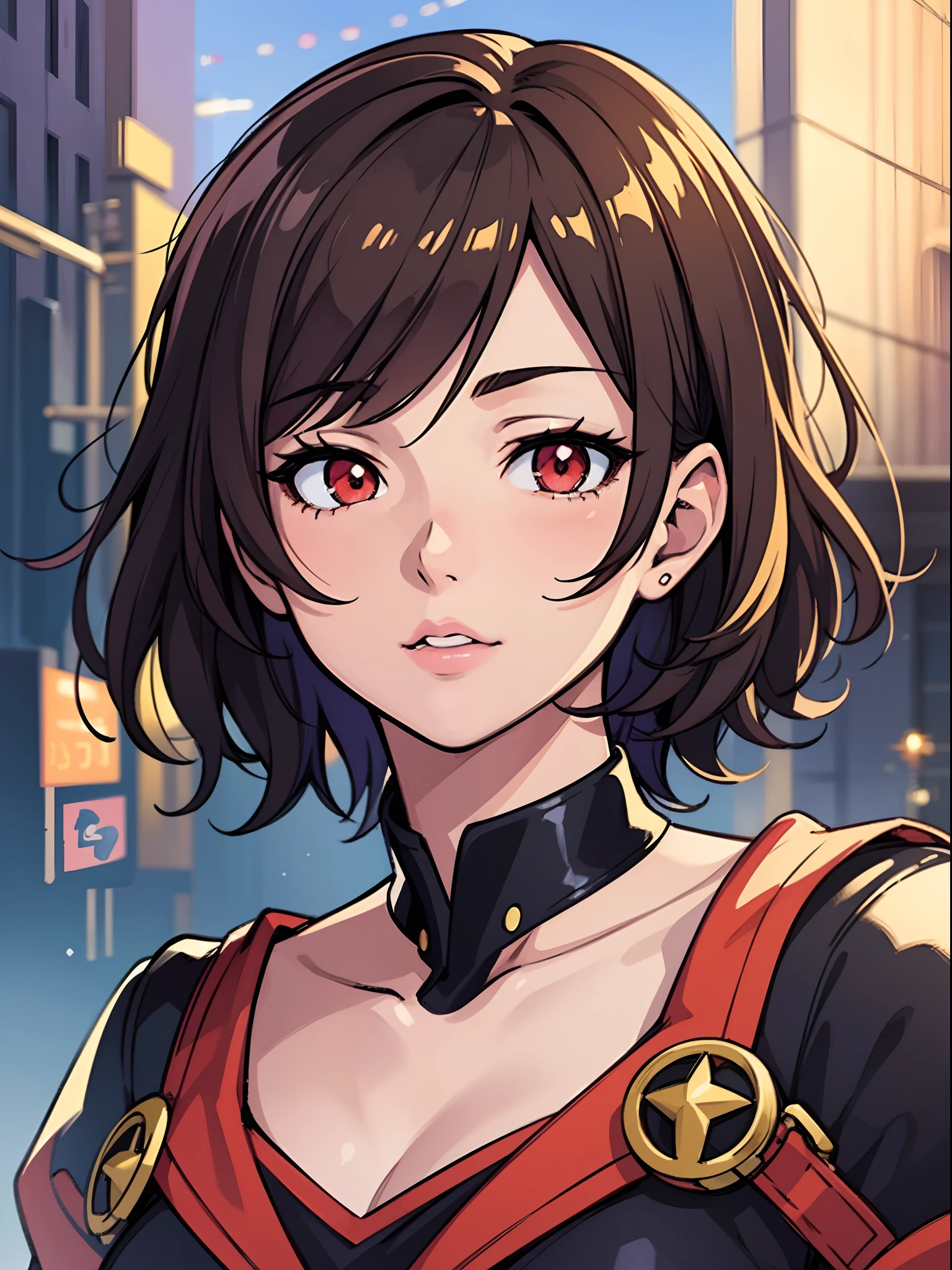 anime girl with short hair and red eyes, smooth anime cg art, semirealistic anime style, realistic anime artstyle, anime style portrait, realistic anime art style, with short hair, kawaii realistic portrait, portrait anime girl, anime realism style, realistic anime 3 d style, beautiful anime portrait, semi realistic anime, digital anime illustration, realistic young anime girl