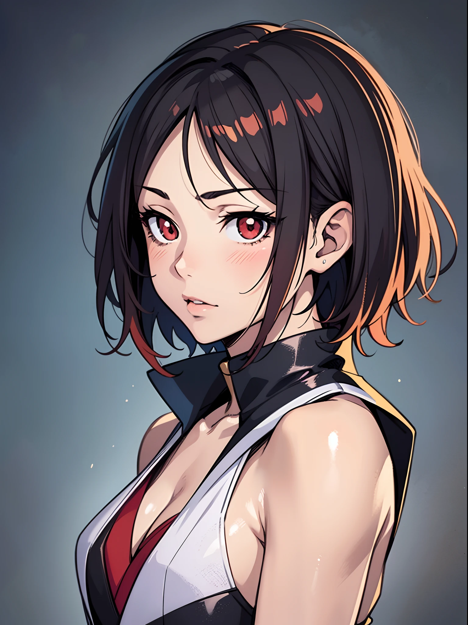 anime girl with short hair and red eyes, smooth anime cg art, semirealistic anime style, realistic anime artstyle, anime style portrait, realistic anime art style, with short hair, kawaii realistic portrait, portrait anime girl, anime realism style, realistic anime 3 d style, beautiful anime portrait, semi realistic anime, digital anime illustration, realistic young anime girl