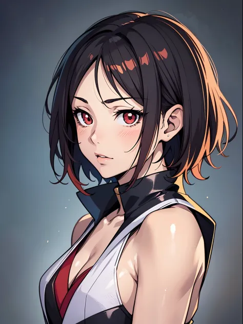 anime girl with short hair and red eyes, smooth anime cg art, semirealistic anime style, realistic anime artstyle, anime style p...