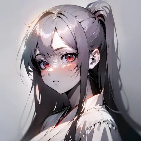 (Japanese anime, slender, glossy, light and shadow, shadow, tsundere style), best image quality, silver hairstyle, red eyes, whi...