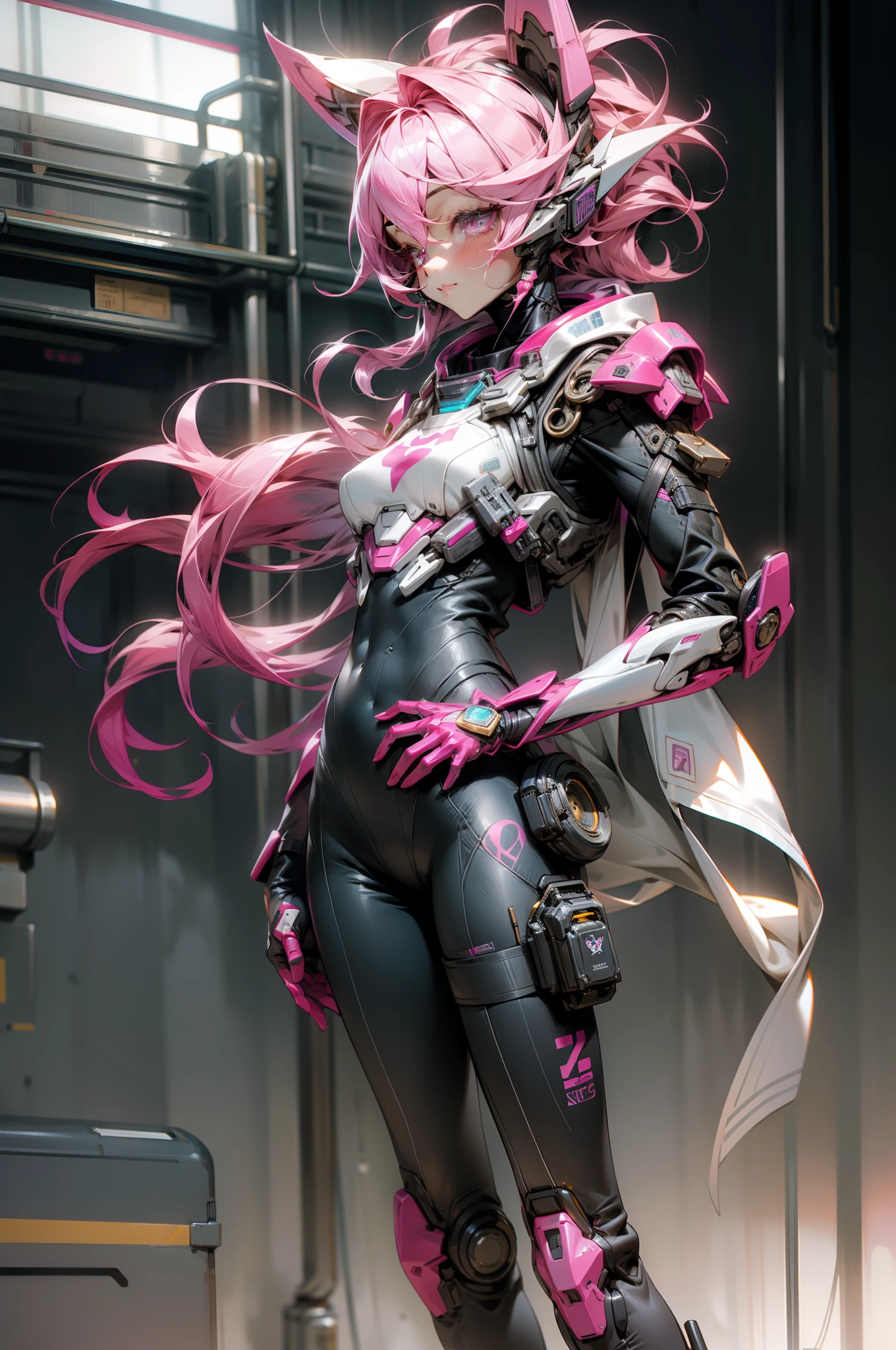 （tmasterpiece：1.3），（best qualtiy：1.3），。.3d，8k，.1 girl，solo，Pink hair，Pink eyes，shelmet，full bodyesbian,tightsuit，Spacesuit，tightsuit，mitts，standing on your feet，Q version,bottomheavy,upper legs