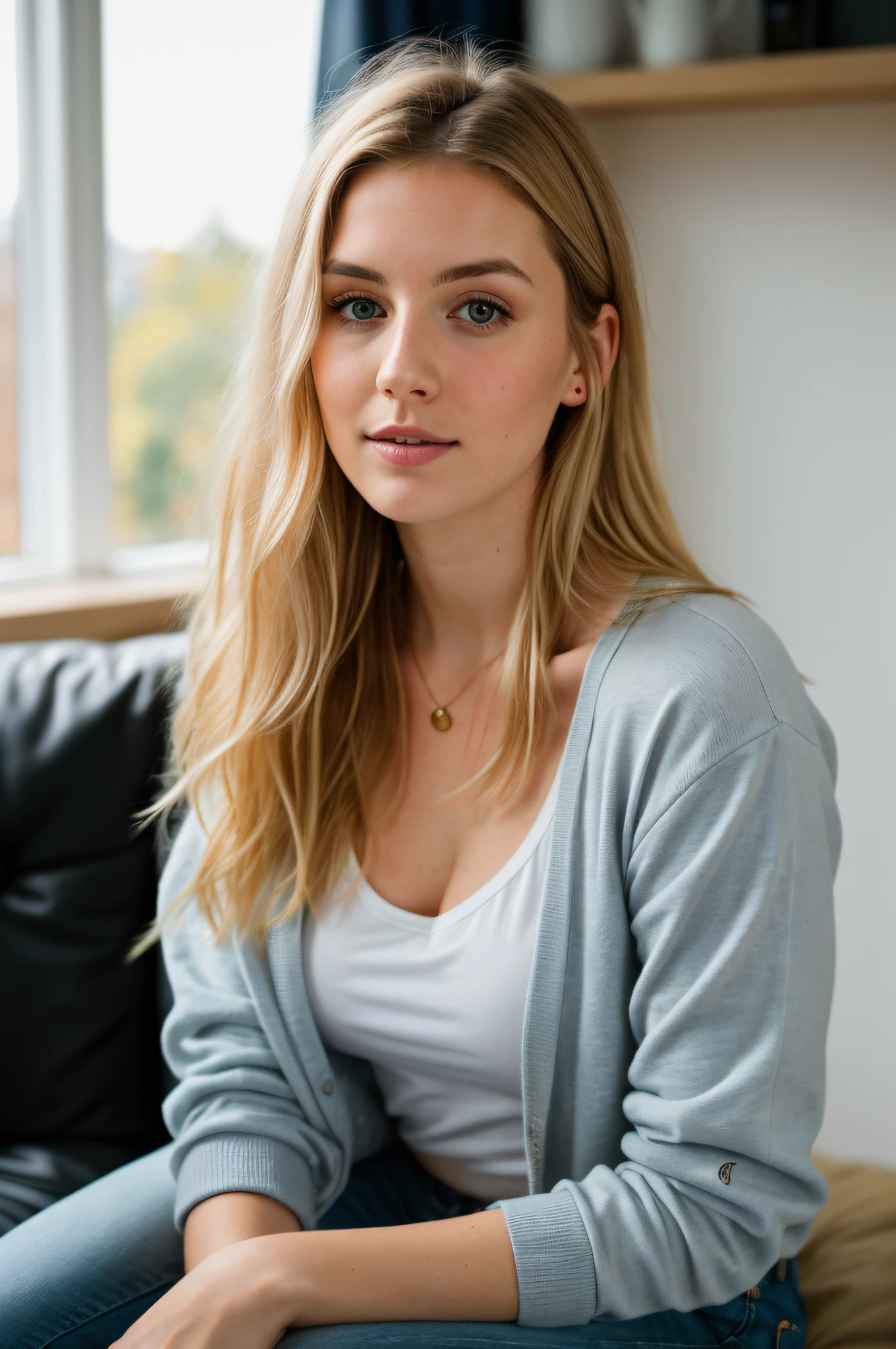 RAW photo, 2 Welsh woman, casual clothes, messy hair, slim build, at home, shallow depth of field, (high detail skin: 1.2), 8k uhd, DSLR, soft light, high quality, film grain, 20mp, Fuji XT3 , 80mm, Hasselblad