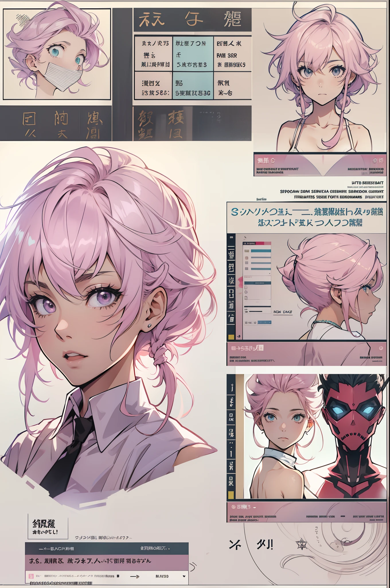 A close up of a drawing of a woman with pink hair - SeaArt AI