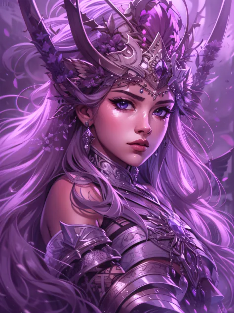 Drawing cover, Lavender Warrior Princess, The expression is serious, close-up intensity, Masterpiece, Best quality, Ultra-detail...