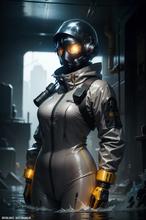 water hazmat suit, desolate, intricately detailed, artistic lighting, particles, beautiful, amazing, highly detailed, digital art, sharp focus, trending on art station