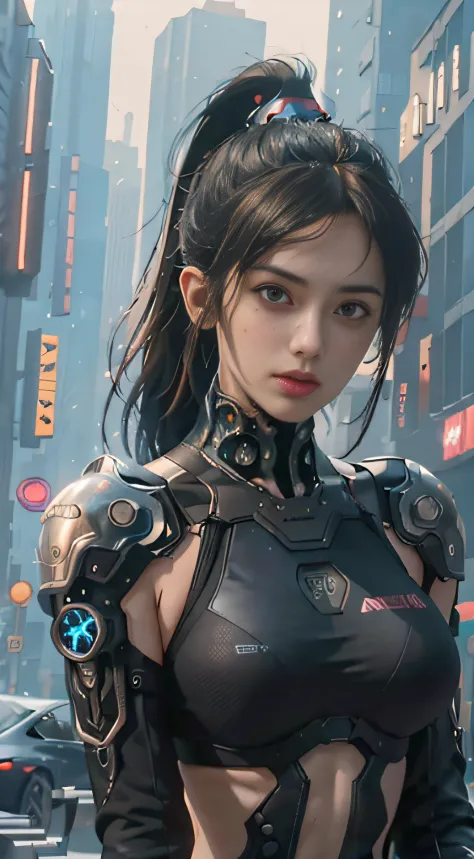 Best quality)), ((Masterpiece)), (Very detailed:1.3), 。.3D, Beautiful (Cyberpunk:1.3)), 1 girl, full bodyesbian, chest baring，Po...