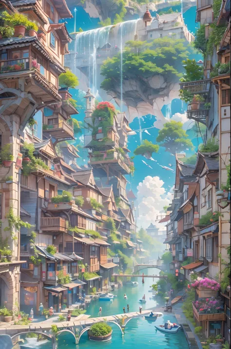 The gravity-defying streets of a near-future other world. Houses are built in the air, and buildings are erected on tiny foundat...