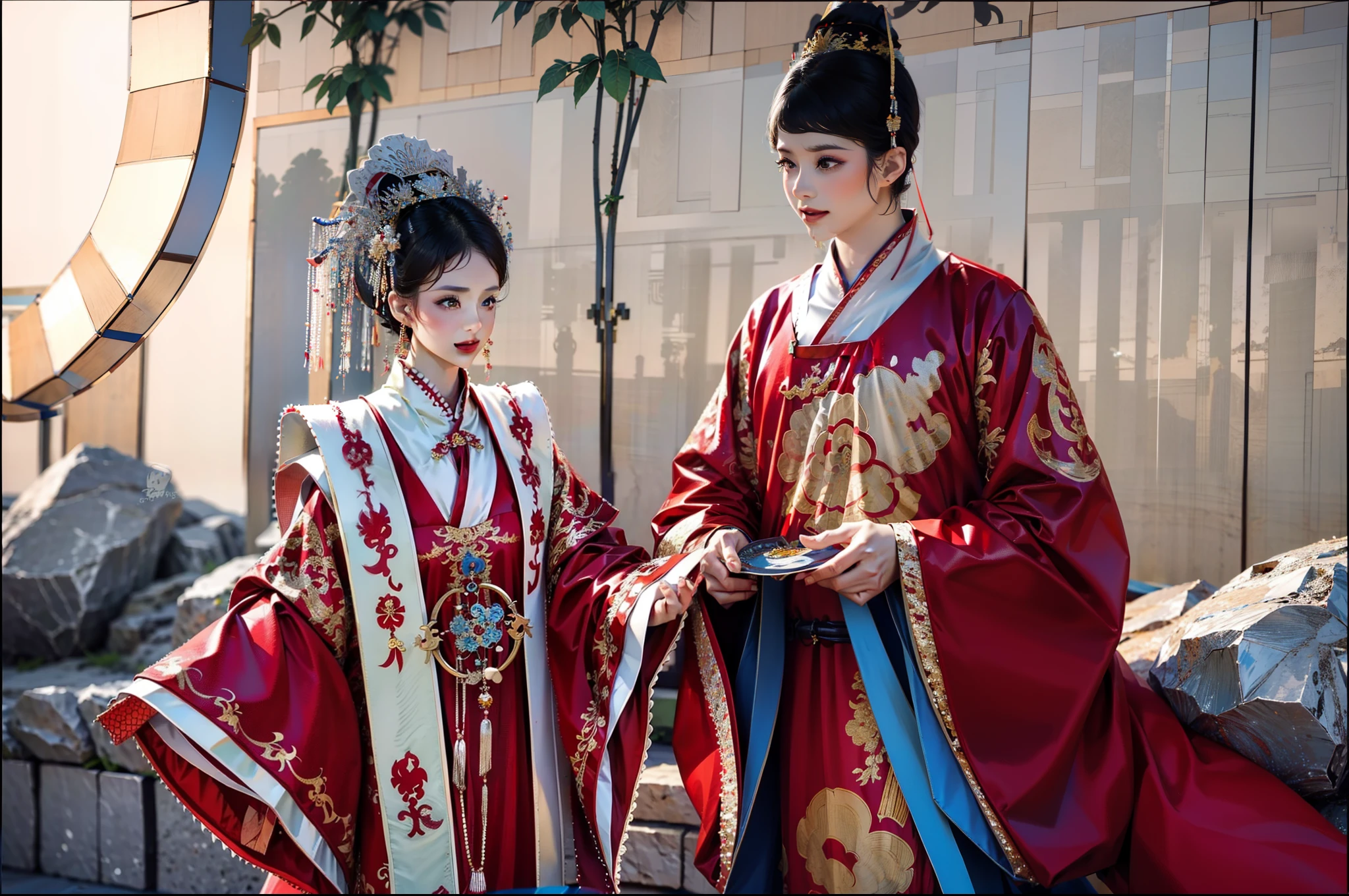 1 men and 1 girl,get married,Ancient Chinese weddings，clean backdrop