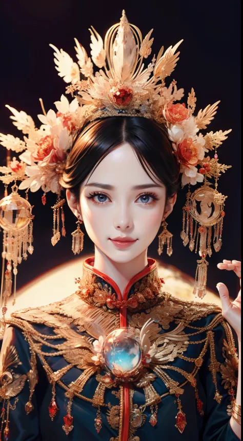 tmasterpiece，Highest high resolution，((magic orb))，Dynamic bust of beautiful aristocratic maiden，Black hair is elegantly coiled，...