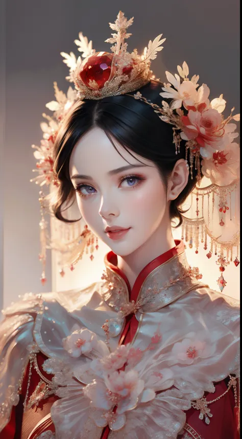 tmasterpiece，Highest high resolution，((tiara crown))，Dynamic bust of beautiful Chinese princess，the bride，Jet black hair is eleg...