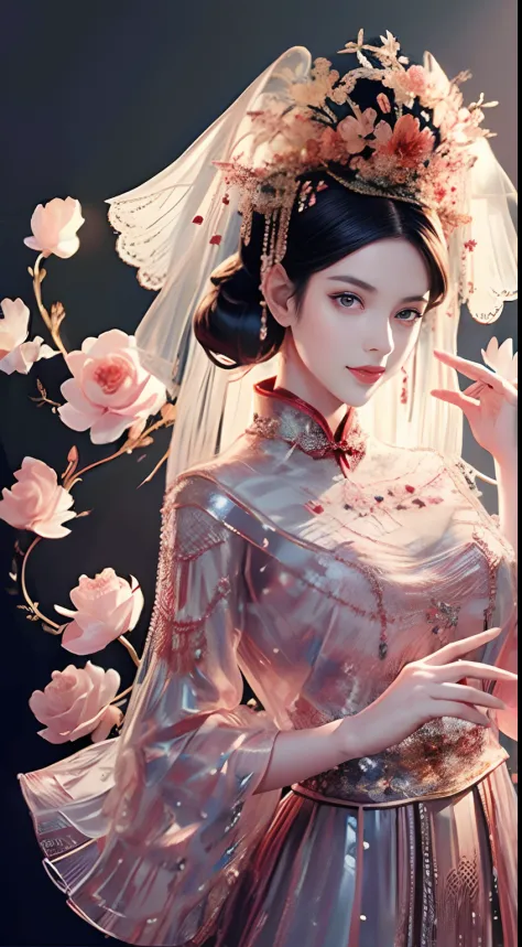 tmasterpiece，Highest high resolution，((Sedan))，Dynamic bust of beautiful Chinese princess，the bride，Jet black hair is elegantly ...