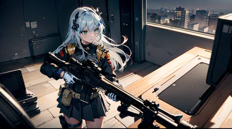 1girl, masterpiece, solo, private military company, close-quarters battle, battle girl, sniper rifle, black clothes