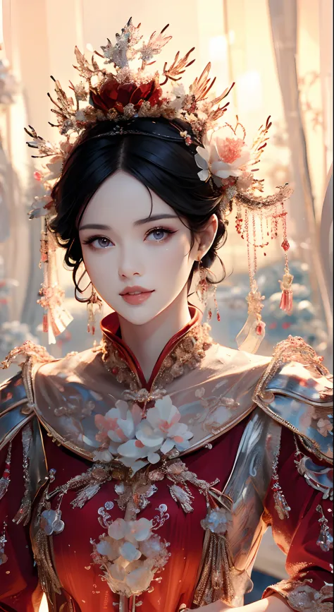 tmasterpiece，Highest high resolution，((Sedan))，Dynamic bust of beautiful Chinese princess，the bride，Jet black hair is elegantly ...