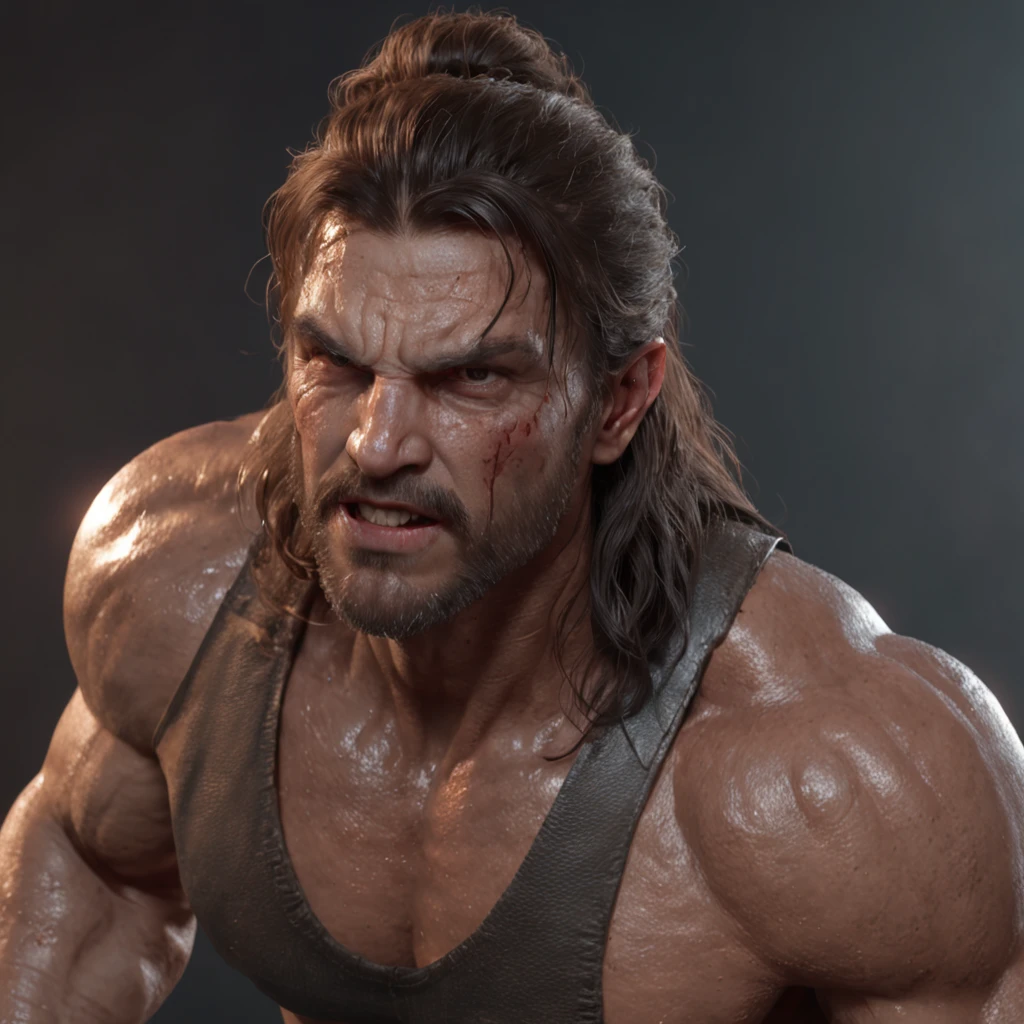 (professional 3d render:1.3) af (Realistic:1.3) most beautiful artwork photo in the world，Features soft and shiny male heroes, ((Epic hero fantasy muscle man rough wet hero angry look long hair short beard and ferocious expression in dynamic pose, Fantastic location, Majestic cluttered environment)), full body 8k unity render, action  shot, skin pore, very dark lighting, heavyshading, Detailed, Detailed face, (vibrant, photograph realistic, Realistic, Dramatic, Dark, Sharp focus, 8K), (Old leather garments damaged by weathering:1.4), ((((Wear fur)))), (Intricate:1.4), decadent, (Highly detailed:1.4), Digital painting, rendering by octane, art  stations, concept-art, smooth, Sharp focus, illustration, Art germ, (loish:0.23), wlop ilya kuvshinov, and greg rutkowski and alphonse mucha gracias, (Global illumination, Studio light, volumettic light), heavy rain, particles floating, lotr, fantasy, elf, full bodyesbian, ((Dark and ancient city background:1.3)),CGSesociety,art  stations