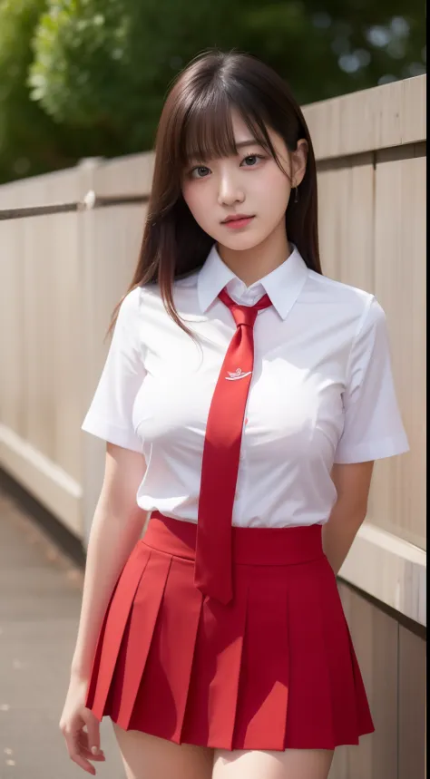 Masterpiece,big oppai, school uniform,White shirt, red short skirt, red tie