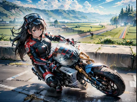((Masterpiece)),((Best quality)),((8K)),(gaming console_CG),(hdr),1girll,Solo, (((The motorcycle is a Honda\Customer Relationshi...