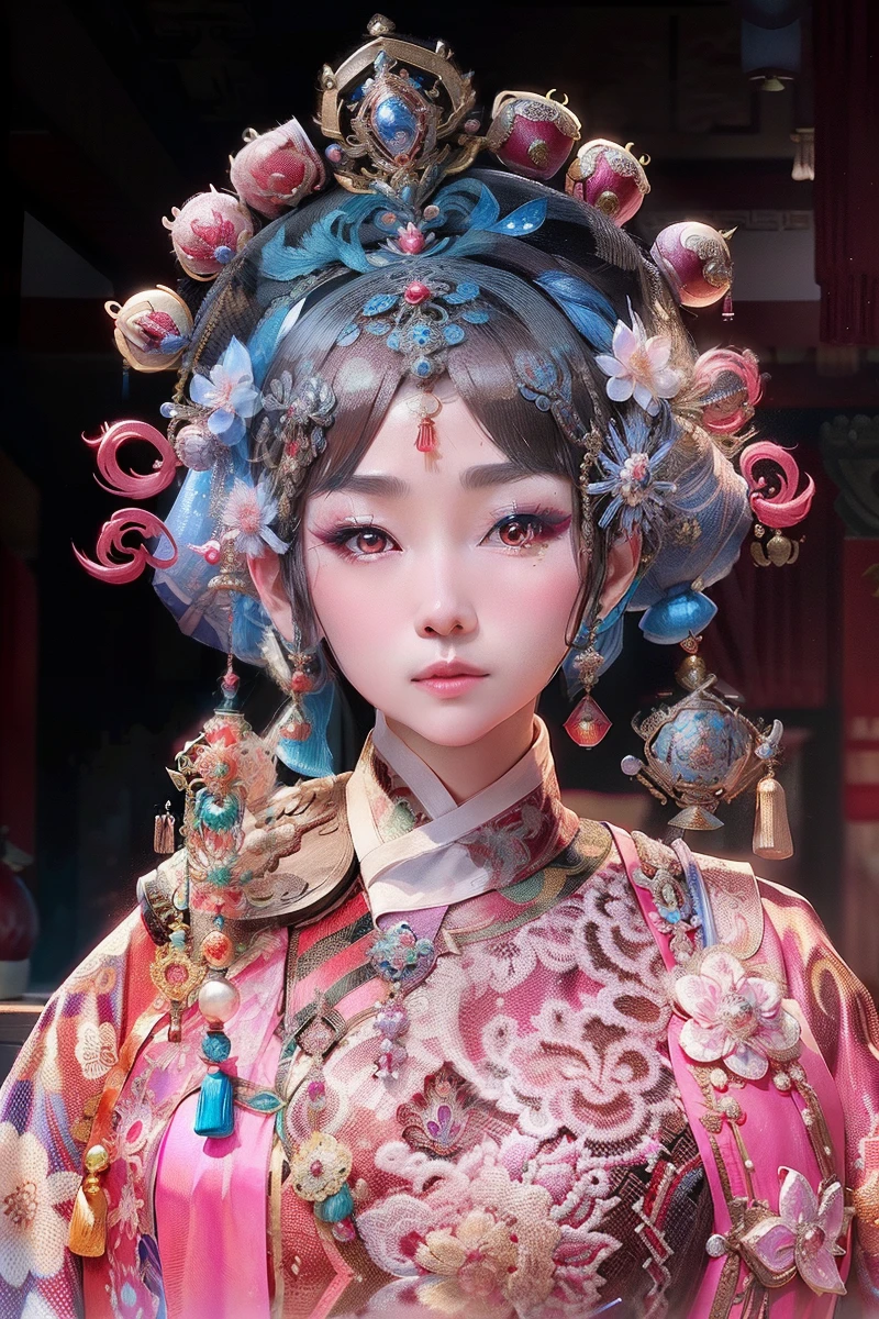 a close up of a person wearing a costume, peking opera, ancient chinese beauties, palace ， a girl in hanfu, chinese costume, traditional chinese clothing, elaborate patterned makeup, remarkable geisha make up, ancient chinese goddess, ancient asian dynasty princess, inspired by Zhang Shunzi, wearing ancient chinese clothes, ancient chinese princess, traditional makeup, geisha makeup