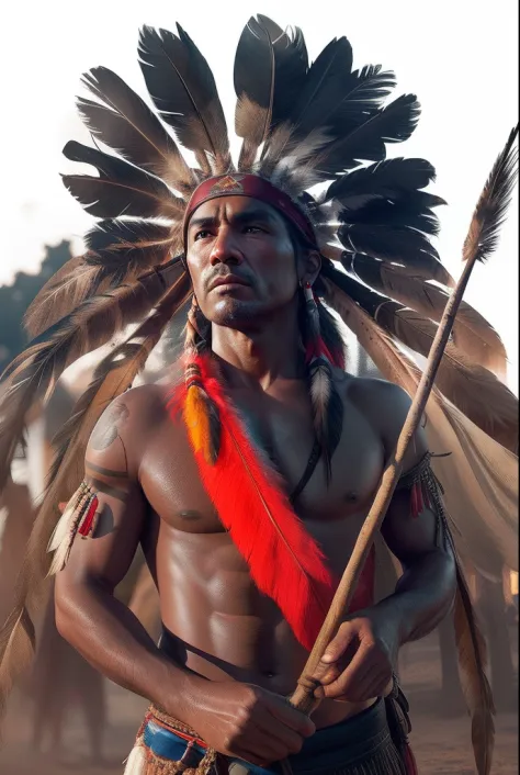 Create the image of the dramatic lighting of the American Indians, digital art trending on Artstation 8k HD high definition deta...