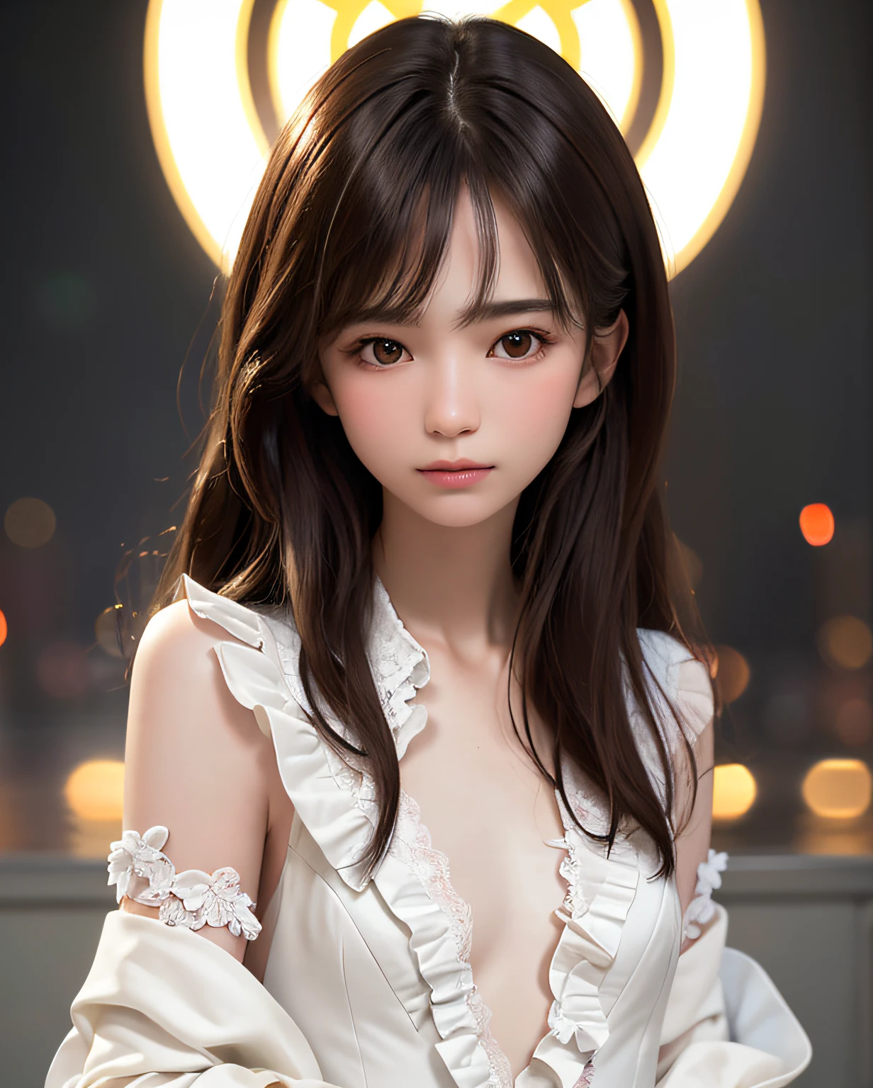 最高品質, ウルトラ何もない, 写実的な, a photography of a 美しい 女の子,  詳細 face, 脱ぐ, (詳細 Cropped lace blazer with a lot of frills and ribbons), 山, (顔のクローズアップ), 魅惑的な表情, 他の人を見て, ランダムな背景, ソフィア, 
純粋な_無実の_女の子, ピュエロスフェイス_v1, (上半身),  投げる, (((被写界深度))), 青白く光沢のある肌, (小さい胸), ネオンの輝き, ランダムな背景,  鮮明な,詳細, 現実的, 美しい, 素晴らしい照明, 見事な反射, 日の出, ボケムード,  とても長い髪,,