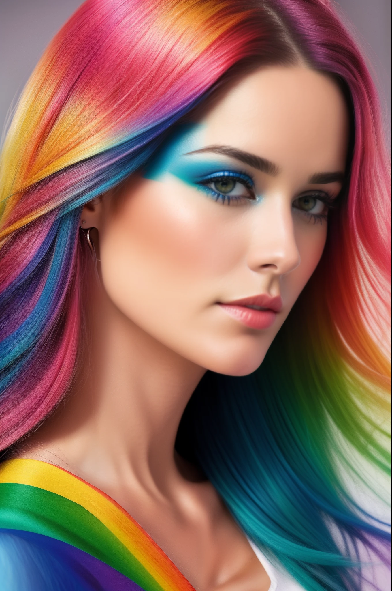 A woman with colorful hair and makeup posing for a picture - SeaArt AI