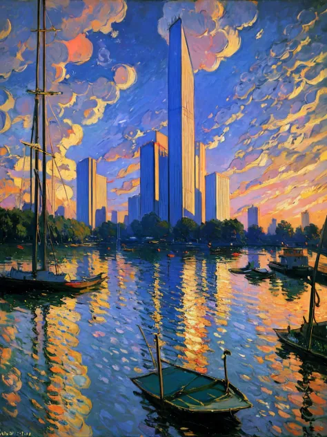 Beautiful oil painting of Tokyo in the style of Claude Monet, offcial art, Impresionismo